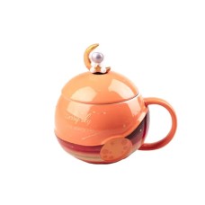 Чашка керамічна Starry Sky 400мл з кришкою і ложкою Помаранчевий HP877O (43576)
