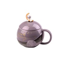 Чашка керамічна Starry Sky 400мл з кришкою і ложкою Сірий HP877G (23331)