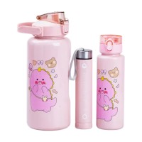 Набір багаторазових пляшок 3 в 1 Дракоша 0.3л 0.7л 2л рожевий (47419)