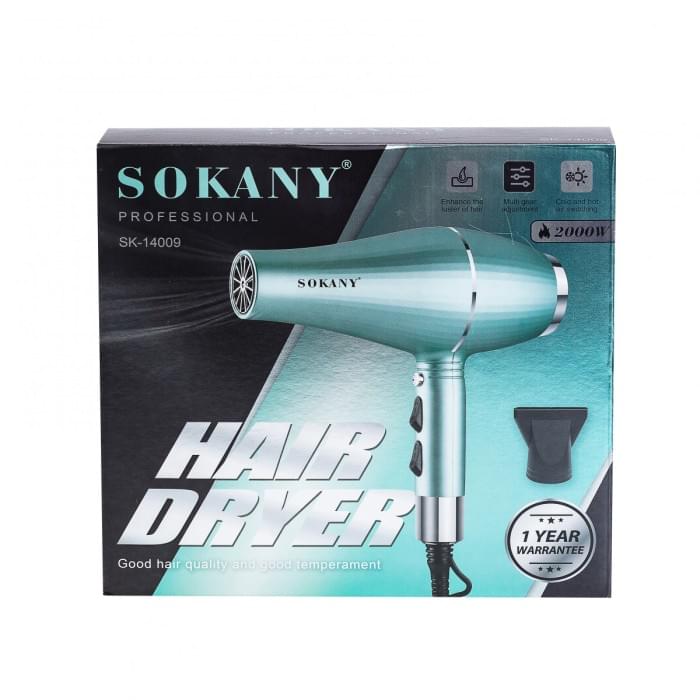 Фен для волосся Sokany SK-14009 з двома концентраторами зелений (65722)