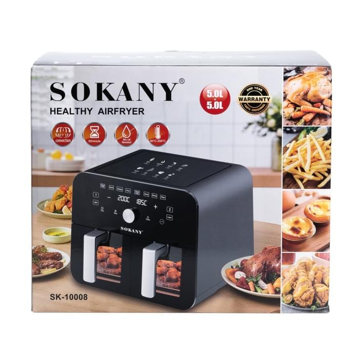 Аерогриль-фритюрниця SOKANY SK-10008 на 10 літрів, два відділення 2400 Вт чорна (38737)