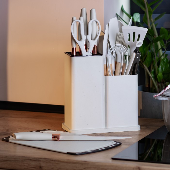 Набір кухонного приладдя на підставці 19шт кухонні ножі Білий (55993)