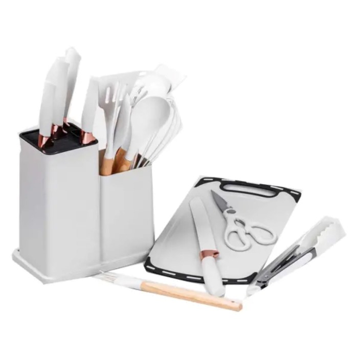 Набір кухонного приладдя на підставці 19шт кухонні ножі Білий (55993)