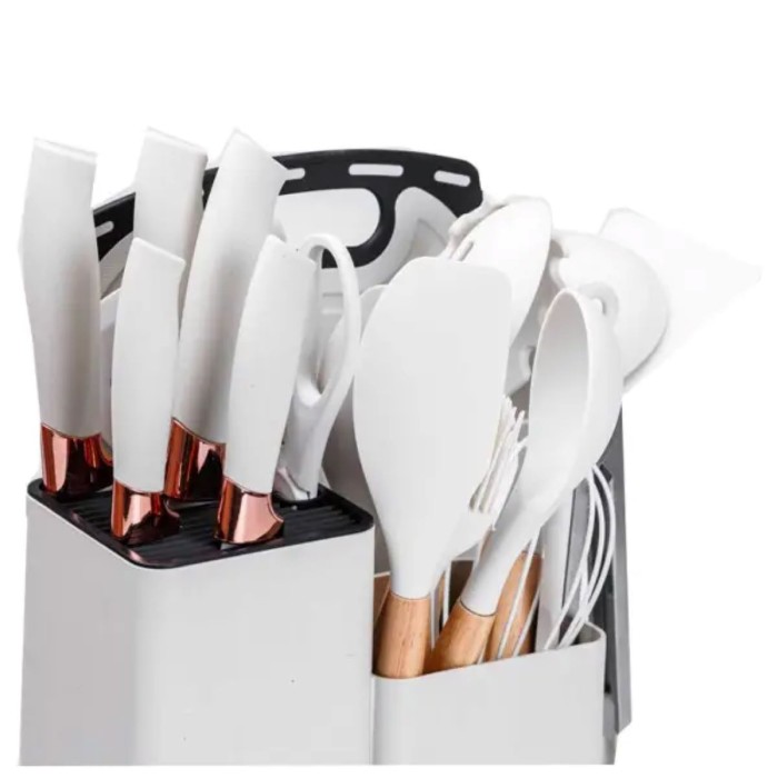 Набір кухонного приладдя на підставці 19шт кухонні ножі Білий (55993)