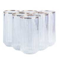 Набір склянок із 6 штук по 380 мл прозорий із золотим обідком (20447)