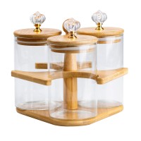 Банки для сипучих продуктів набір із 3 шт по 580 мл на дерев'яній підставці HP16293 (64471)