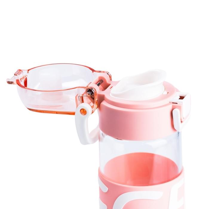 Пляшка для води 460 мл скляна з пластиковою кришкою Рожевий HP17299P (31214)
