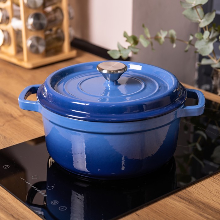 Каструля чавунна емальована 3 л з кришкою Ø24 см Синя HP-1-3BL (54264)