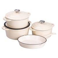 Набір чавунного посуду для приготування 3 каструлі та сковорода з емальованим покриттям Бежевий (77339)