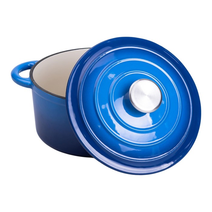 Набір чавунного посуду для приготування 3 каструлі та сковорода з емальованим покриттям Синій (40292)