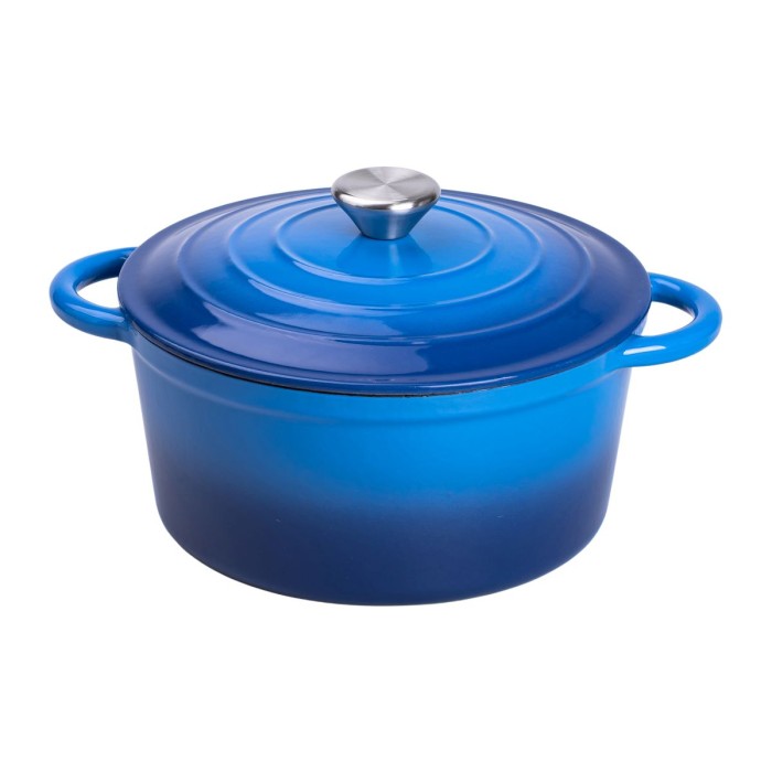 Набір чавунного посуду для приготування 3 каструлі та сковорода з емальованим покриттям Синій (40292)