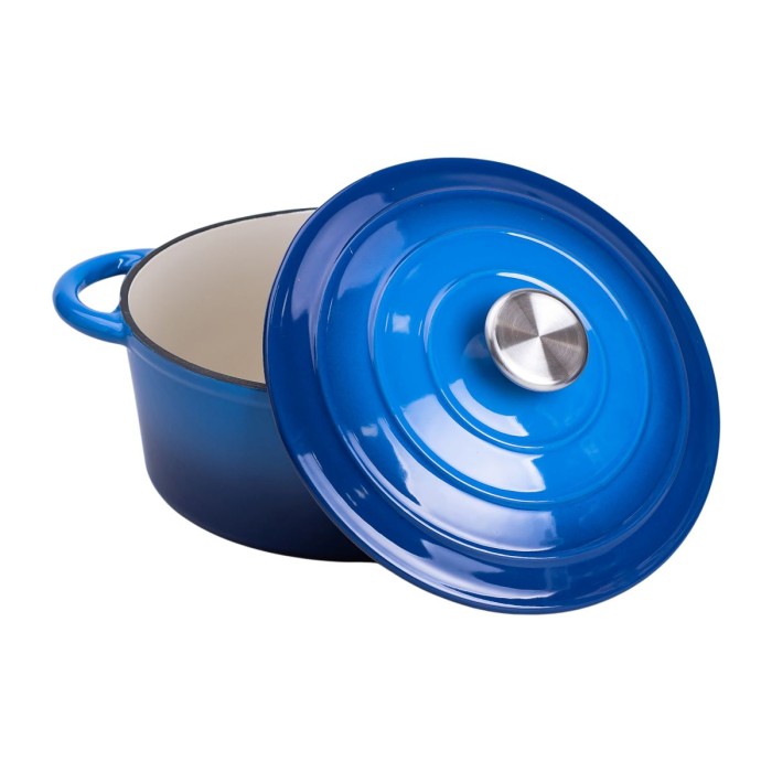 Набір чавунного посуду для приготування 3 каструлі та сковорода з емальованим покриттям Синій (40292)