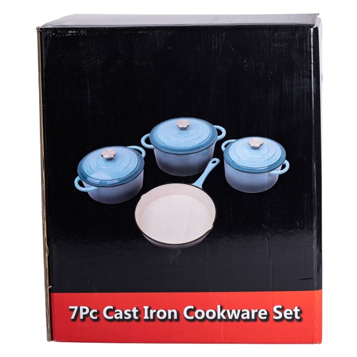 Набір чавунного посуду для приготування 3 каструлі та сковорода з емальованим покриттям Синій (40292)