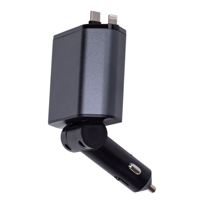 Автомобільний зарядний пристрій з висувними кабелями та портами USB-A/USB-C HP-C1 (29458)