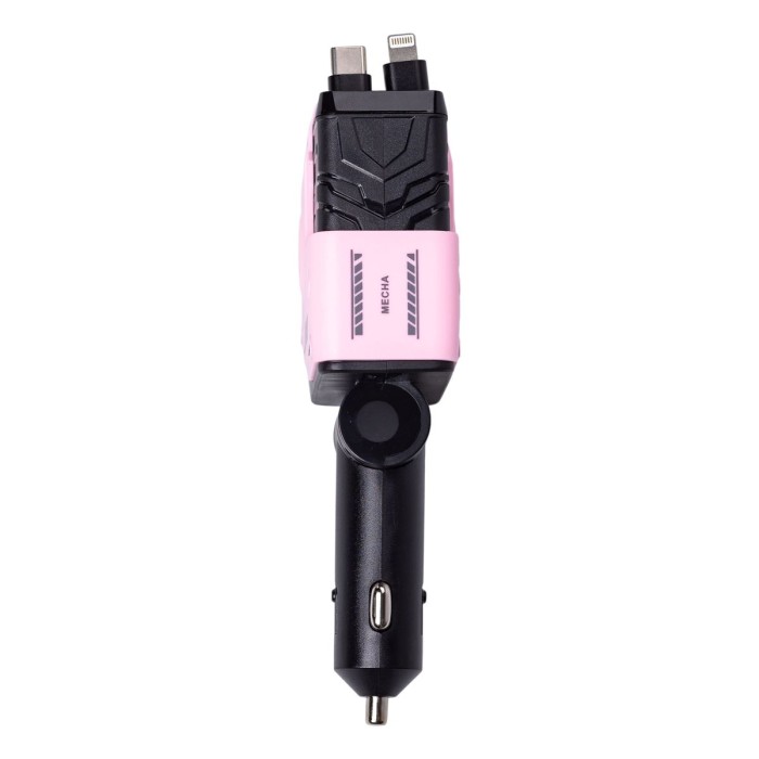Автомобільний зарядний пристрій MECHA з висувними кабелями та портами USB/Type-C Рожевий HP-A1P (85782)
