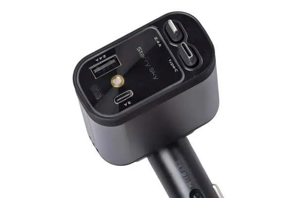 Автомобільний зарядний пристрій LED-проекція, зі швидкою зарядкою і висувними кабелями Apple Lightning/USB-С HP-B1 (44577)