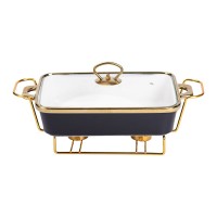 Марміт керамічний зі скляною кришкою 35.5х19х15.5 см на металевій підставці 1,5 л Чорний HTJ-1002 (43921)