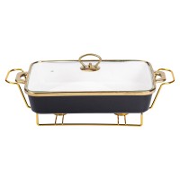 Марміт керамічний із скляною кришкою 40х22.5х15.5 см на металевій підставці 2 л Чорний HTJ-1003 (21501)