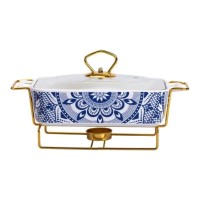 Марміт керамічний із скляною кришкою 38х18.5х15.5 см на металевій підставці 1 л SA1107-S (87830)