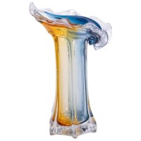 Декоративна скляна ваза для квітів 29 см фігурна ваза 500 мл Жовто-синя HP-9-4 (33730)