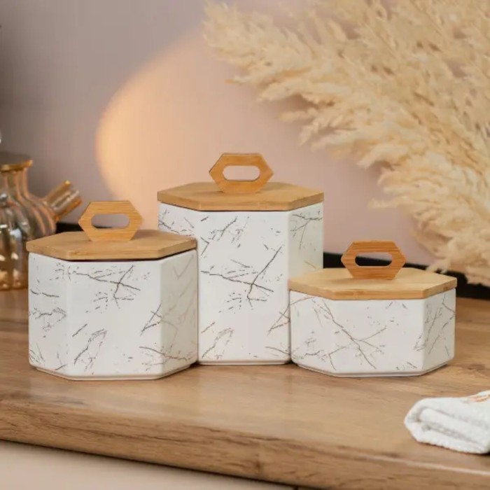 Набір банок для сипучих продуктів 3 шт 19 см *16 см* 11.5 см білий HP276 (88332)