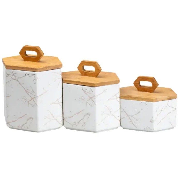 Набір банок для сипучих продуктів 3 шт 19 см *16 см* 11.5 см білий HP276 (88332)