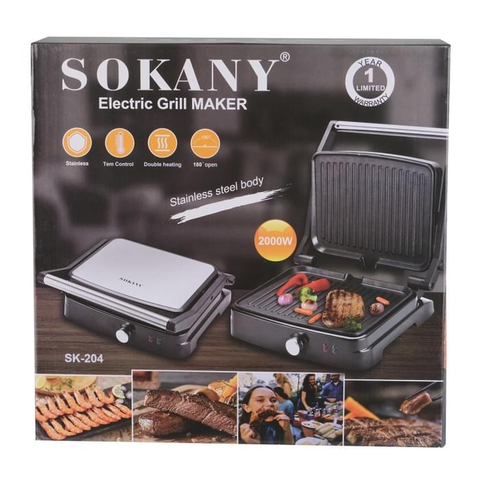 Гриль контактний Sokany 2000 Вт з антипригарним покриттям SK204SS (73414)
