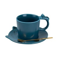 Чашка з блюдцем та ложкою керамічна 250 мл Кошеня Синя HP7202BL (44922)