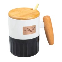 Чашка керамічна з бамбуковою кришкою та ручкою 400 мл Чорна HP7204B (44780)