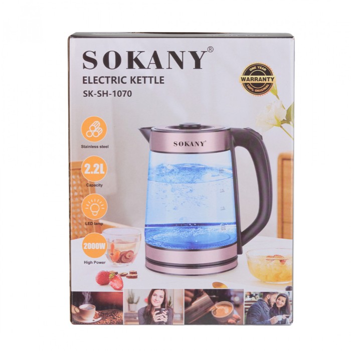 Чайник електричний Sokany SKSH1070CST скляний 2.2 літра з підсвічуванням (68243)