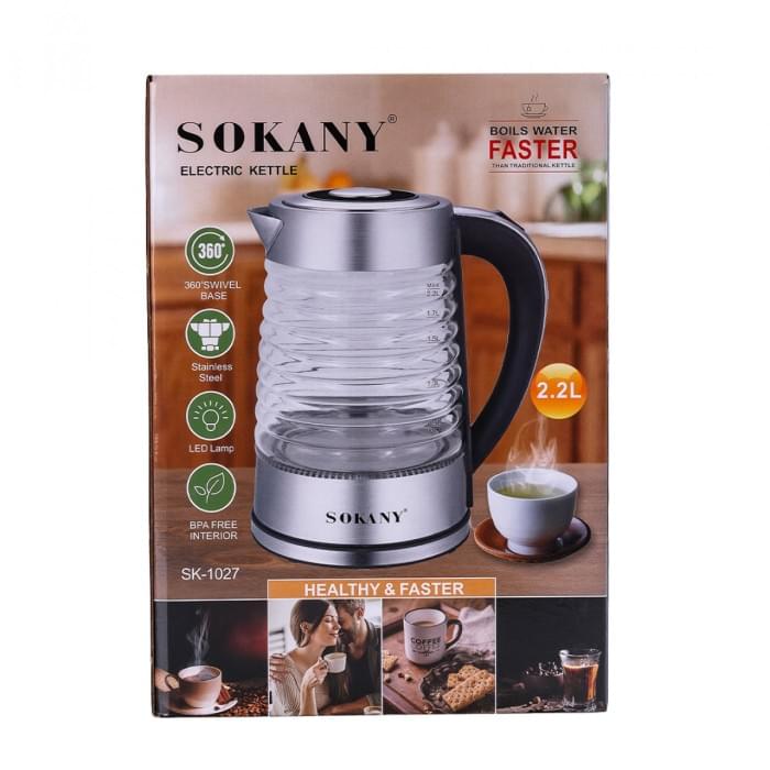 Електрочайник Sokany SK1027CST 2.2 літра скляний 2000 Вт з підсвічуванням (69241)