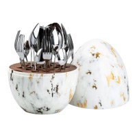 Набір столових приладів на 6 персон із нержавіючої сталі 24 штуки з підставкою "Яйце" Мармур (60600)